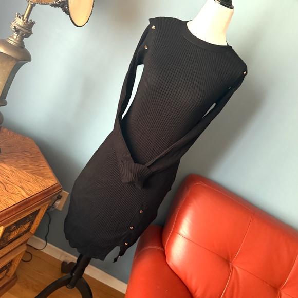 Venus black ribbed rayon blend long sleeve knit sweater dress NWOT - Picture 2 of 9